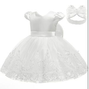 Elegant White Baby Dress with Headband